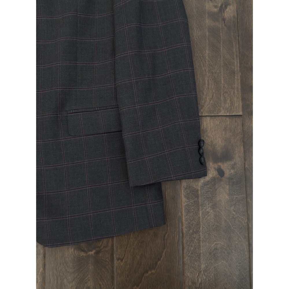 Sean‎ John Mens Suit Jacket Size 42R Gray Windowpane Stretch Blazer Two Button - Picture 4 of 9